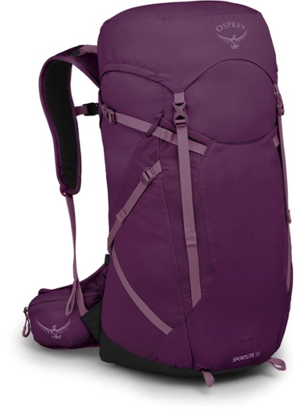Osprey Sportlite 30 backpack showcasing its side water bottle pockets and adjustable straps