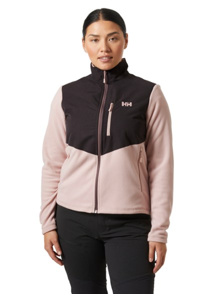 Front view of the Eco-Friendly Daybreaker Block Jacket for women, showcasing its cozy fleece material.