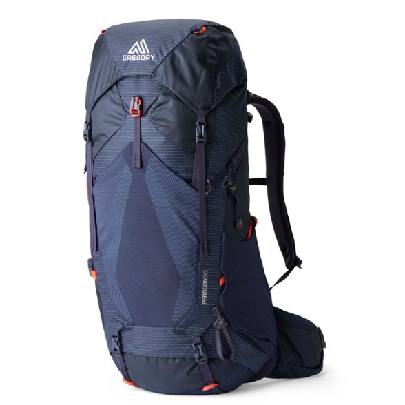 Front view of Paragon 50 lightweight backpack with adjustable torso and hydration reservoir compatibility