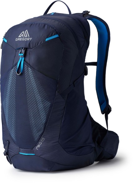 Front view of the Gregory Miko 25 backpack showcasing its spacious pockets and sleek design.