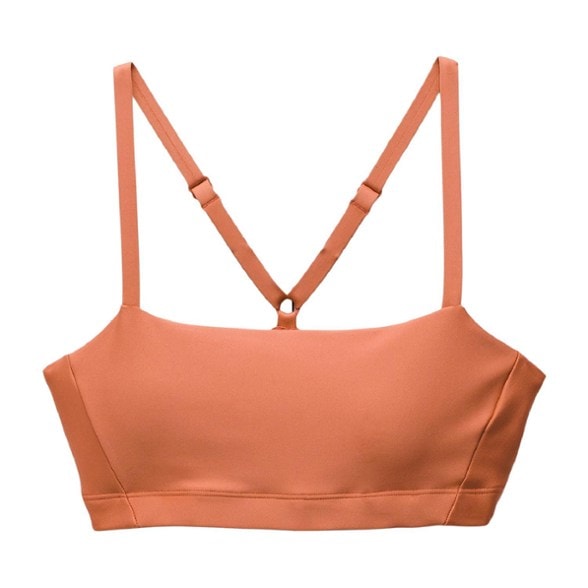 Front view of prAna ElevateFlex adjustable sports bra in motion during yoga session