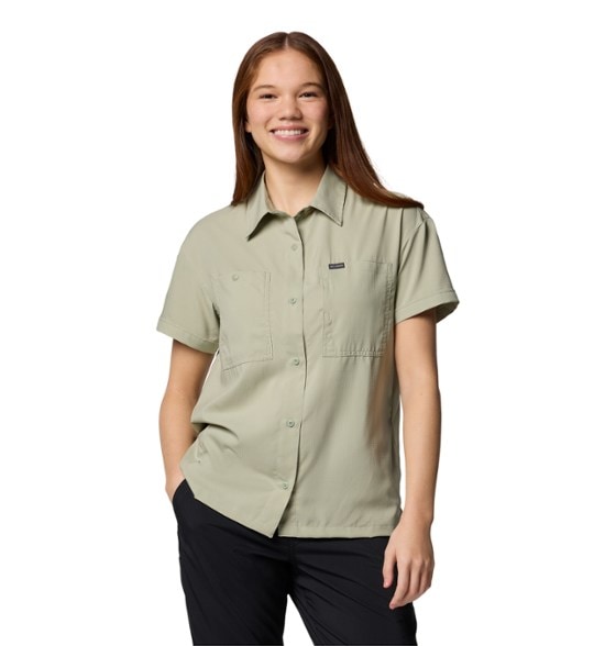 Close-up of the Eco-Friendly UPF 50 Hiking Shirt showcasing its breathable fabric and vented chest pocket.