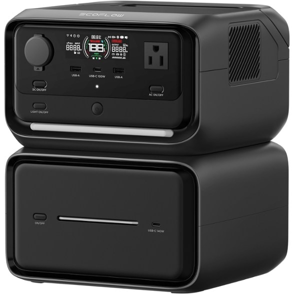 EcoFlow RIVER 3 Max Plus Portable Power Station on a campsite with solar panels