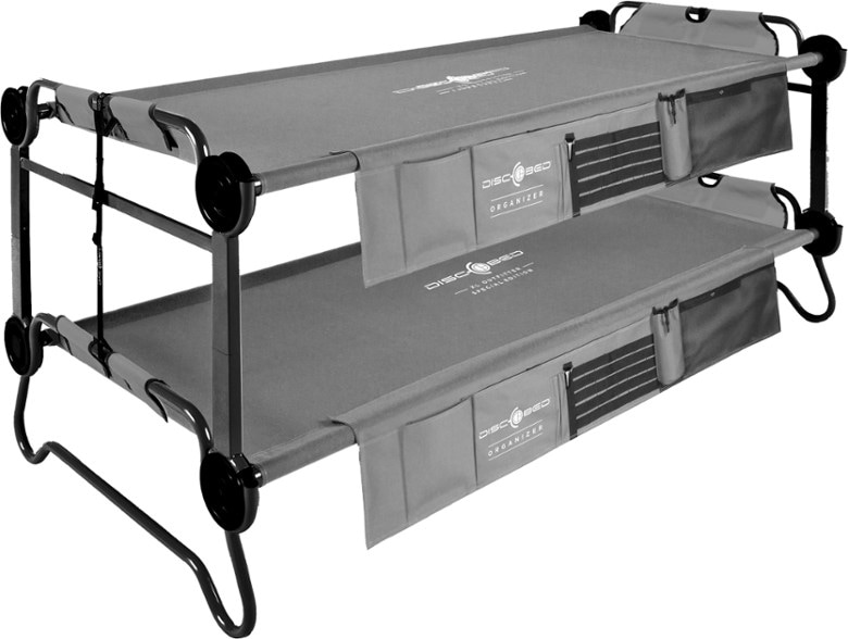TrailMaster XL folding cots for outdoor camping set up as bunk beds inside a dome tent
