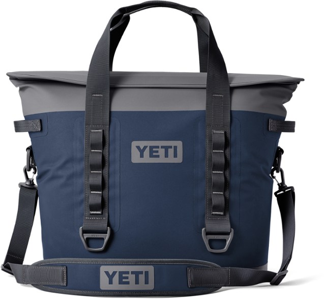 YETI Hopper M30 2.0 Soft Cooler with wide-mouth opening and quick-release buckles.