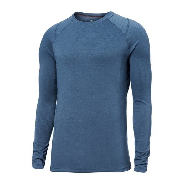 Men's Saxx thermal base layer top viewed from the front, highlighting the soft fabric and fit.