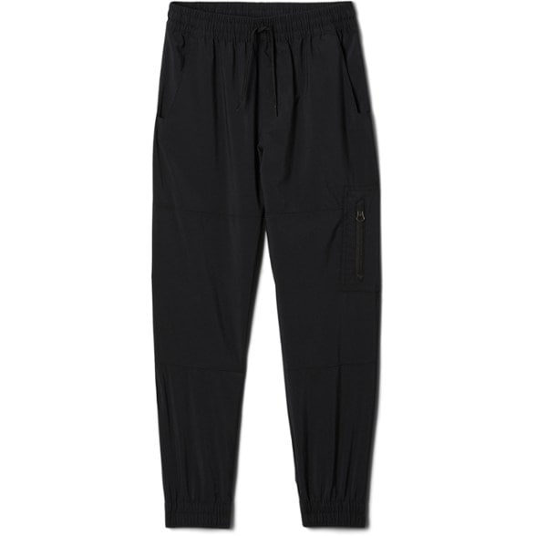 Front view of boy wearing TrailFlex UPF hiking pants on a forest trail