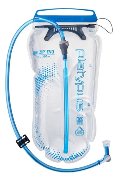 Platypus Big Zip EVO 3L hydration reservoir from the front angle, showcasing the wide mouth opening.