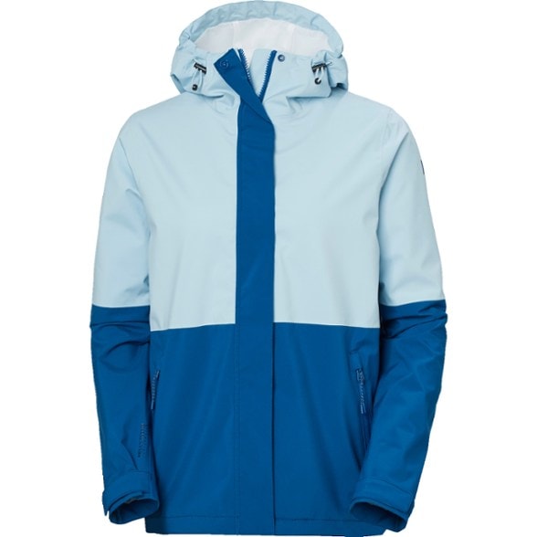 Front view of the Urban Chic women's waterproof rain jacket, showcasing its sleek design and adjustable features.