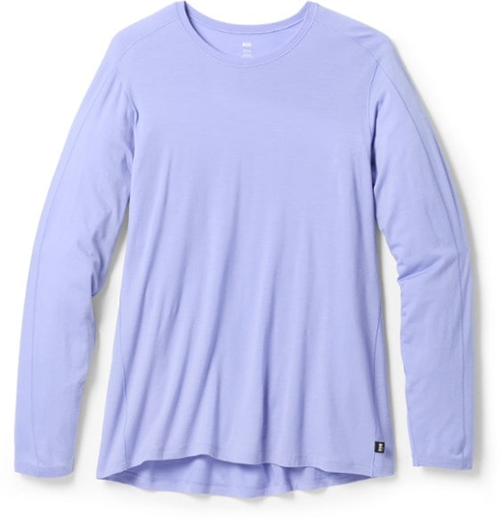 Front view of the Ultrafine Merino 185 Long-Sleeve Base Layer Top for women, showcasing its soft merino wool fabric.