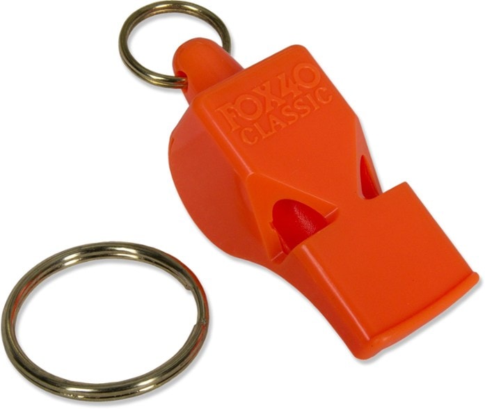 RescuePro loud safety whistle in bright yellow, ideal for hiking and camping.