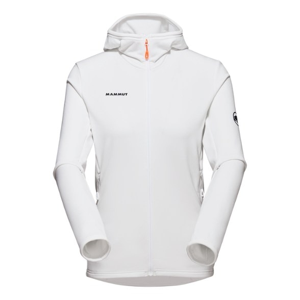 Mammut Aconcagua Women's Lightweight Hooded Fleece Jacket in action outdoors, showcasing its fit and style.