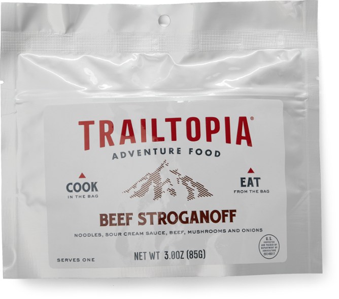 TrailTasty Beef Stroganoff in a bowl, showcasing its hearty ingredients.