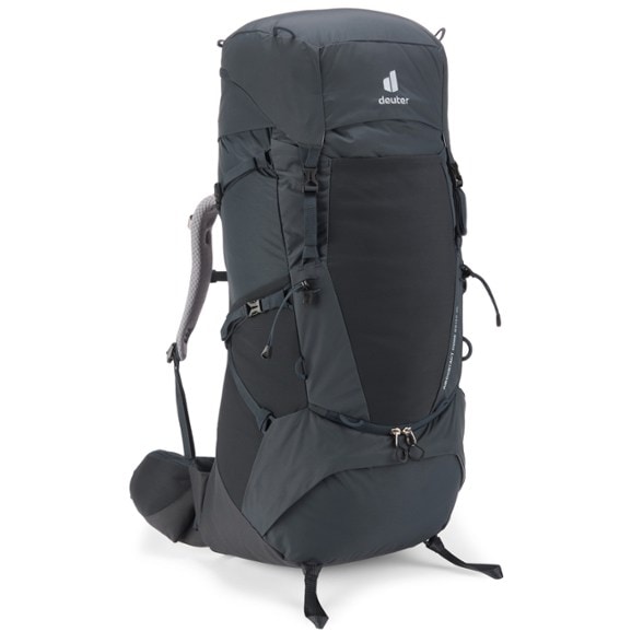 Deuter Women's Aircontact Core 60 + 10 SL Backpack from a side angle showing its adjustable features