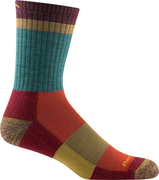 Darn Tough Merino Micro Crew Hiking Socks showing moisture-wicking material and cushioning features.