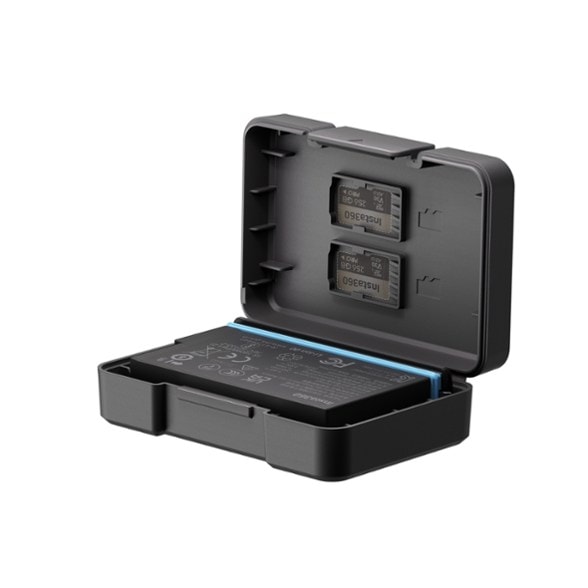 Insta360 X5 action camera battery pack with protective case and dual SD card slots