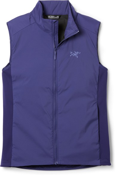Front view of the Arc'teryx Atom insulated vest for women, perfect for hiking.