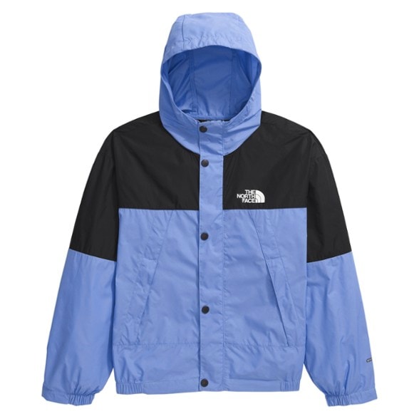 Front view of the kids wind jacket showcasing the hood and zipper features.