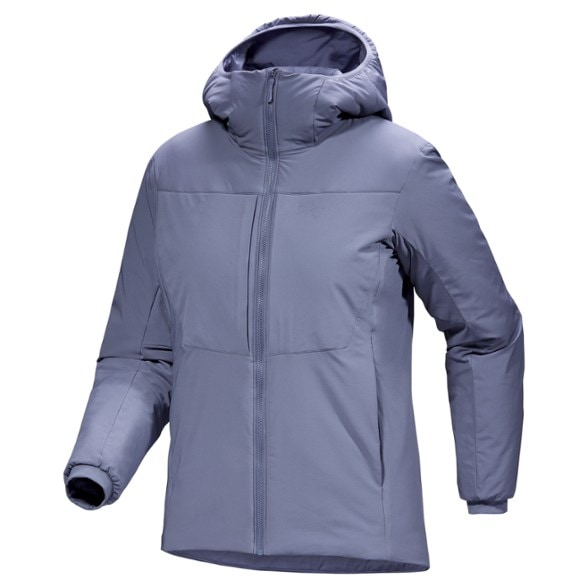 Front view of the Proton insulated hoodie for women, showcasing its breathable fabric.
