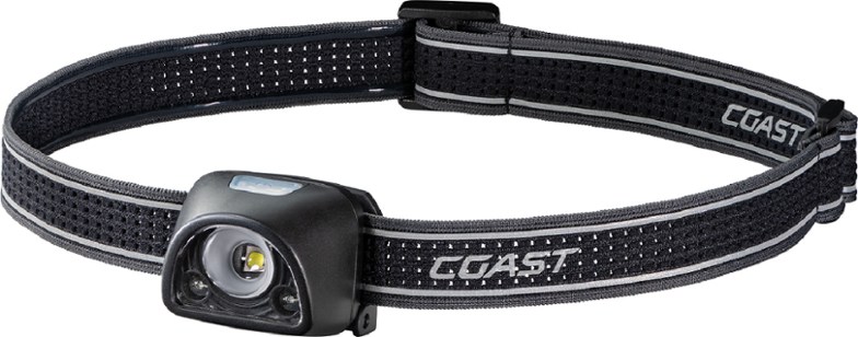TrailBeam 435R Micro headlamp shown at full brightness on hiking trail