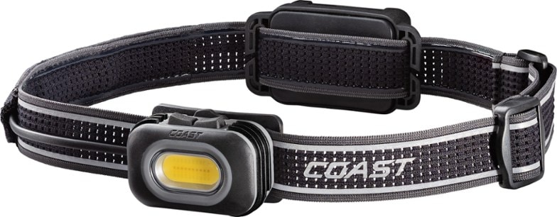 Coast RL10R Rechargeable Headlamp showing adjustable brightness features