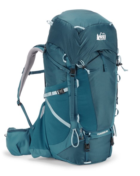 Side view of the Traverse 60 Women's Backpacking Pack showcasing its padded harness.