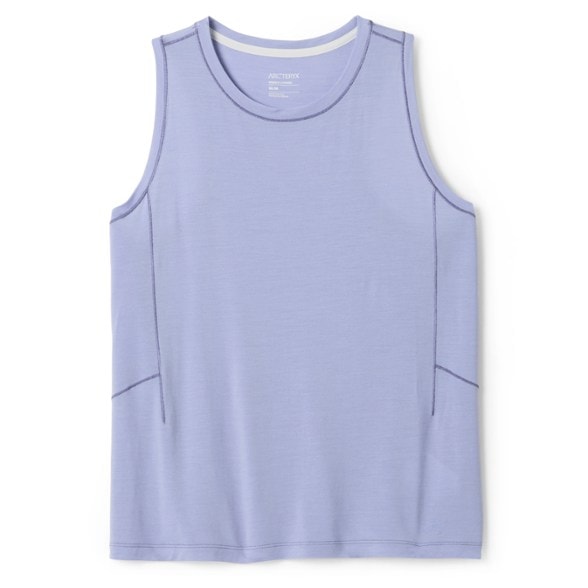 Front view of the Lana Women's Merino Wool Tank Top in action during a hike.