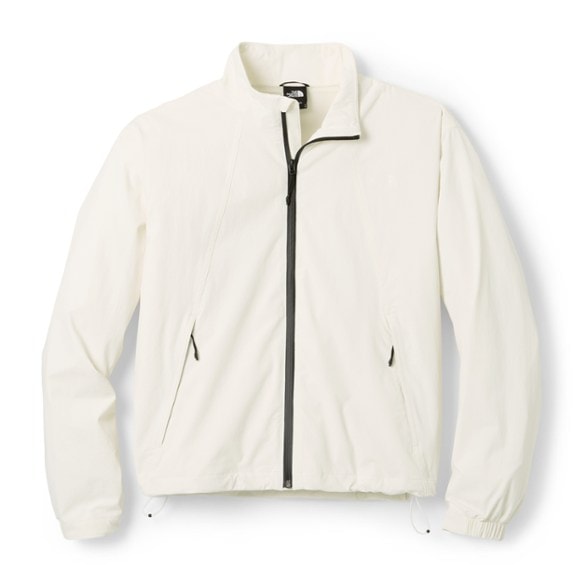 WindGuard Packable Jacket for Women displayed outdoors with wind blowing