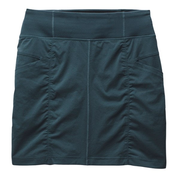 Front view of prAna Women's Koen Outdoor Skort, highlighting the comfortable fabric and pockets.