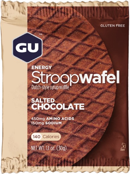 GU Energy Stroopwafel with syrup filling, perfect for a quick breakfast.