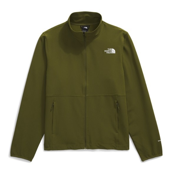 Men's Willow Stretch Wind-Resistant Jacket front view in action on a hiking trail.