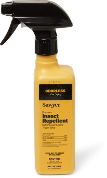 TickGuard Permethrin Spray bottle with a clear view of the label, ideal for camping use.