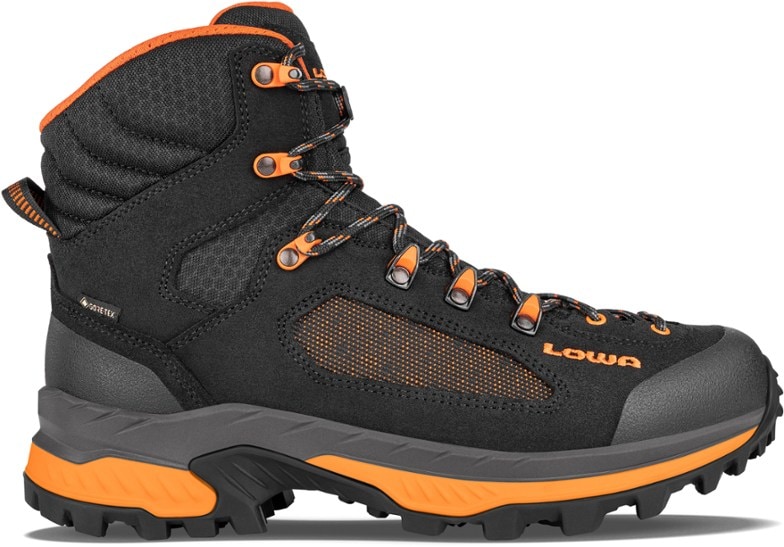 Lowa Corvara GTX Mid hiking boots from the side, highlighting the rugged sole for traction.