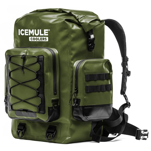 Side view of IceMule Boss cooler showcasing its rugged design and waterproof zippers.