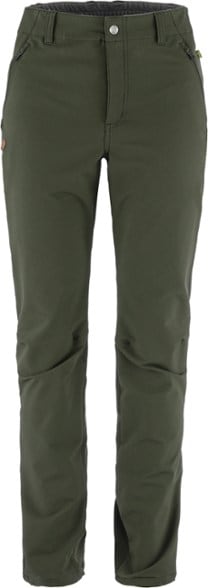 Fjallraven women's winter hiking trousers showcasing a side pocket during an outdoor hike.