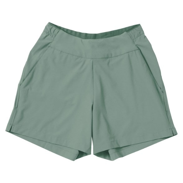 Front view of Harpur Women's Adventure Shorts, perfect for summer hiking with a stylish split hem.
