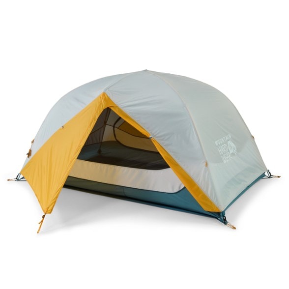 Mineral King 2 person tent pitched in the forest showing waterproof rainfly and footprint for protection