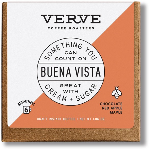 Close-up of Verve artisan instant coffee packet with premium instant coffee branding