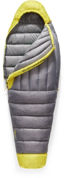 Close-up of the Sea to Summit Women's Spark 30F sleeping bag showcasing its ultralight design and down insulation.
