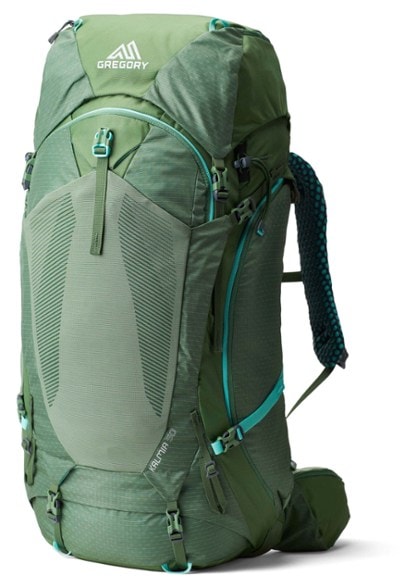 TrailBliss 50L women's hiking backpack showcasing its adjustable harness and ventilation features.