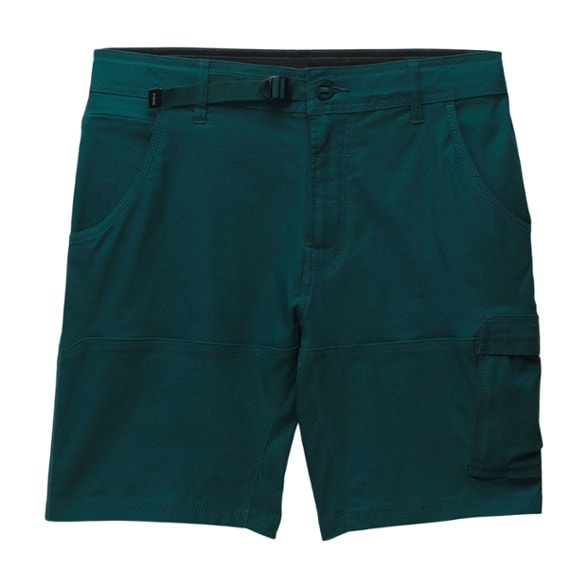 Front view of men's hiking shorts with stretch and UPF protection on rocky trail
