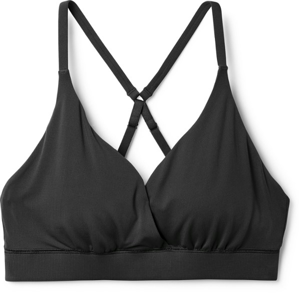 Front view of adjustable strap sports bra for workouts in breathable mesh fabric