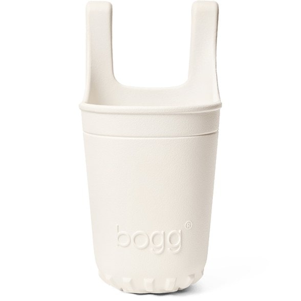 Side view of BevyPro durable travel organizer with cup holder attached to Bogg Bag holding a water bottle