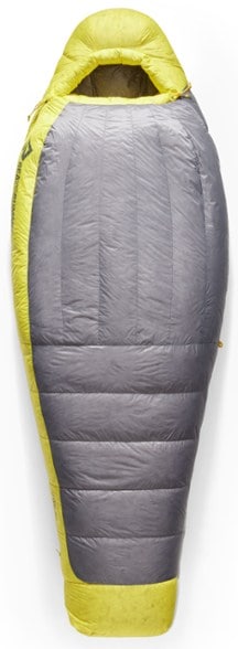 Women's Spark 15F sleeping bag displayed in a camping setup, highlighting its lightweight design.