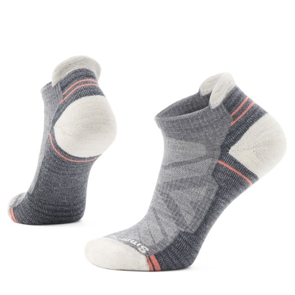 Side view of women's breathable ankle hiking socks made with merino wool, showing light cushioning