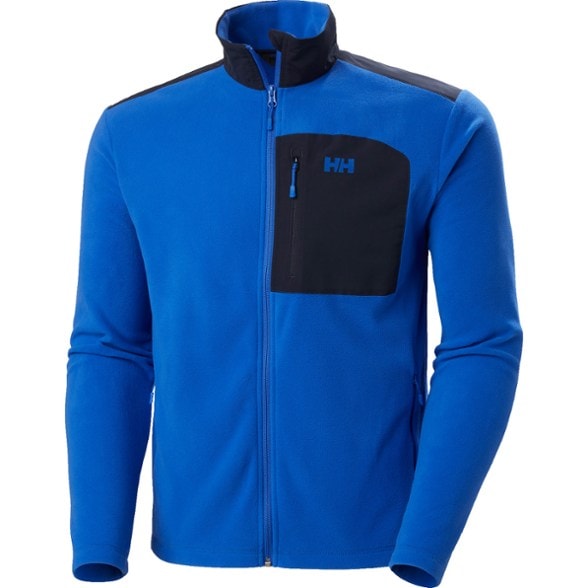 Front view of the men's jacket showcasing the hybrid fleece and high collar