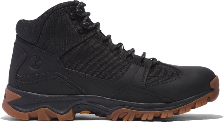 Front-angle view showing the rugged leather finish and waterproof CORDURA construction of the men's hiking shoes.