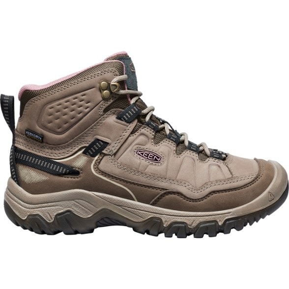 Side view of KEEN Targhee IV Women's Waterproof Hiking Boots showcasing nubuck leather and cushioning.