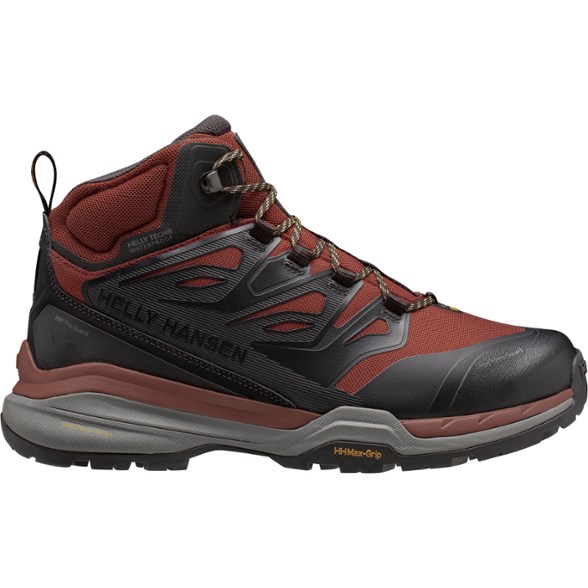 Side view of Helly Hansen Traverse Pro men's hiking boots showcasing HellyTech waterproof construction