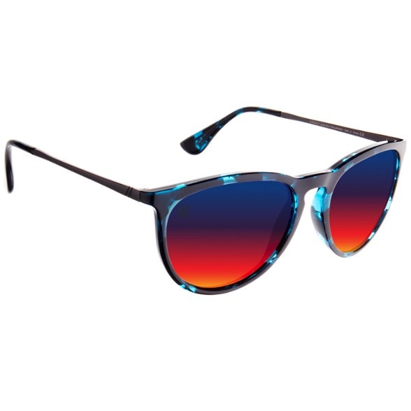 North Park sunglasses in blue/red tint, worn outdoors on a sunny day